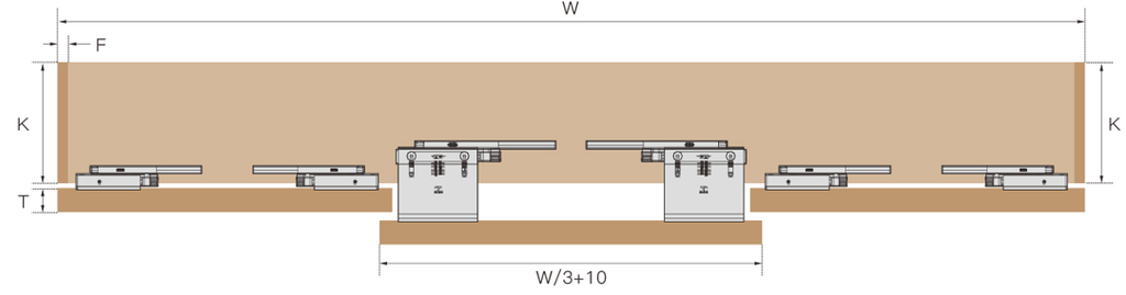 طقم سكة سحاب شبح لثلاث درف هيدروليك طول 3 متر (م)